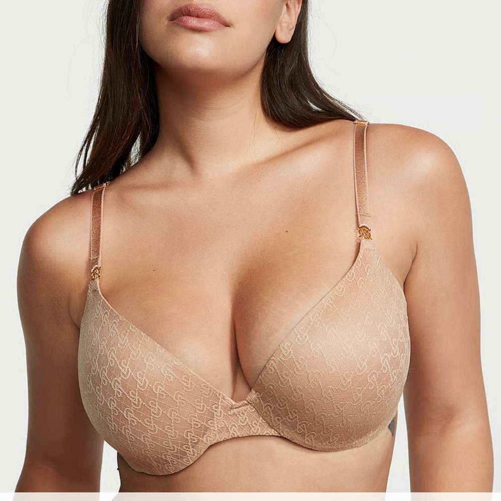 Victoria's Secret Icon Push-Up Demi Bra Lace Praline Convertible Strap 42C